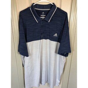 Adidas Mens 2XL Blue & White Short Sleeve Golf Polo